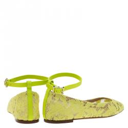 Pre Owned Valentino Yellow Lace Ankle Strap Ballet Flats Size 39