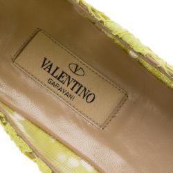Pre Owned Valentino Yellow Lace Ankle Strap Ballet Flats Size 39