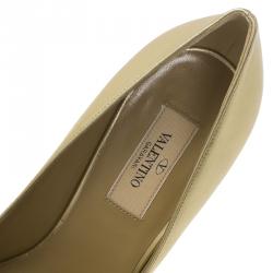 Pre Owned Valentino Gold Leather Couture Bow Peep Toe Platform Pumps Size 39.5