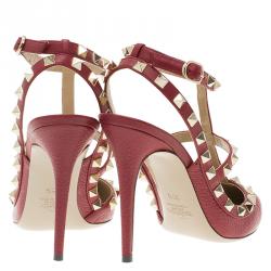 Pre Owned Valentino Red Leather Rockstud Sandals Size 38.5