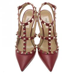 Pre Owned Valentino Red Leather Rockstud Sandals Size 38.5