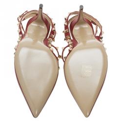 Pre Owned Valentino Red Leather Rockstud Sandals Size 38.5