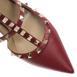 Pre Owned Valentino Red Leather Rockstud Sandals Size 38.5