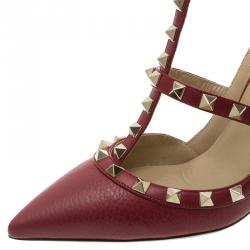 Pre Owned Valentino Red Leather Rockstud Sandals Size 38.5