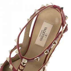 Pre Owned Valentino Red Leather Rockstud Sandals Size 38.5