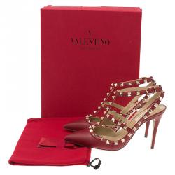 Pre Owned Valentino Red Leather Rockstud Sandals Size 38.5