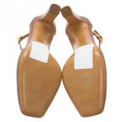 Pre Owned Valentino Brown Studded Leather Ankle Strap Pumps Size 37.5