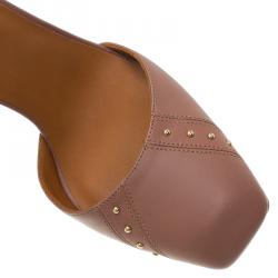 Pre Owned Valentino Brown Studded Leather Ankle Strap Pumps Size 37.5