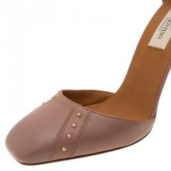 Pre Owned Valentino Brown Studded Leather Ankle Strap Pumps Size 37.5