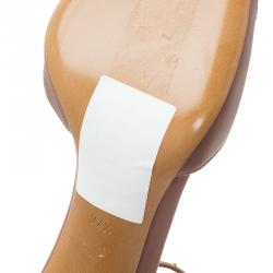 Pre Owned Valentino Brown Studded Leather Ankle Strap Pumps Size 37.5