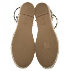 Pre Owned Valentino Green Leather Rockstud Espadrilles Size 37