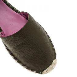 Pre Owned Valentino Green Leather Rockstud Espadrilles Size 37