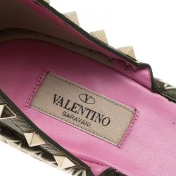 Pre Owned Valentino Green Leather Rockstud Espadrilles Size 37