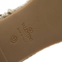 Pre Owned Valentino Green Leather Rockstud Espadrilles Size 37