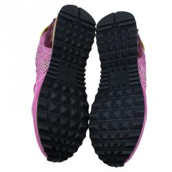 Pre Owned Valentino Pink “Macramé Lace” Sneakers Size 38