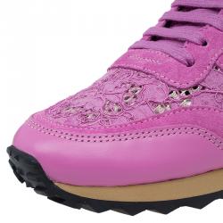 Pre Owned Valentino Pink “Macramé Lace” Sneakers Size 38