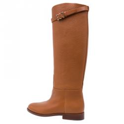 Pre Owned بوت للركبة فالنتينو رايدينغ إبزيم روكستد جلد بني مقاس 37.5