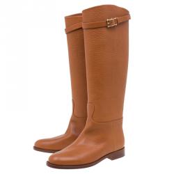 Pre Owned بوت للركبة فالنتينو رايدينغ إبزيم روكستد جلد بني مقاس 37.5