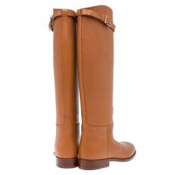 Pre Owned بوت للركبة فالنتينو رايدينغ إبزيم روكستد جلد بني مقاس 37.5