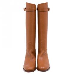 Pre Owned بوت للركبة فالنتينو رايدينغ إبزيم روكستد جلد بني مقاس 37.5