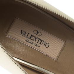 Pre Owned Valentino Gold Leather Couture Bow Peep Toe Platform Pumps Size 40.5