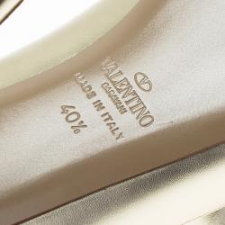 Pre Owned Valentino Gold Leather Couture Bow Peep Toe Platform Pumps Size 40.5