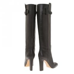 Pre Owned Valentino Black Leather Braided Over the Knee Boots Size 38.5