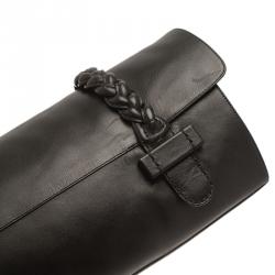 Pre Owned Valentino Black Leather Braided Over the Knee Boots Size 38.5