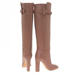 Pre Owned Valentino Blush Pink Leather Braided Over the Knee Boots Size 36.5