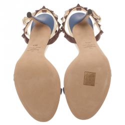 Pre Owned Valentino Tri Color Leather Rockstud Ankle Strap Sandals Size 39.5