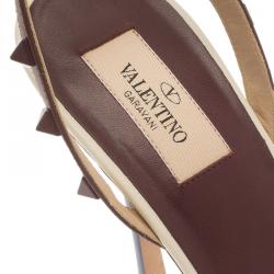 Pre Owned Valentino Tri Color Leather Rockstud Ankle Strap Sandals Size 39.5