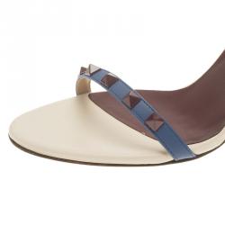 Pre Owned Valentino Tri Color Leather Rockstud Ankle Strap Sandals Size 39.5