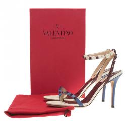Pre Owned Valentino Tri Color Leather Rockstud Ankle Strap Sandals Size 39.5