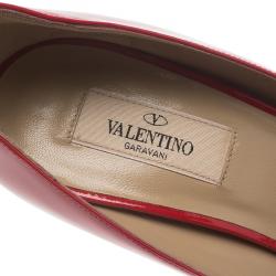 Pre Owned Valentino Red Patent Couture Bow Peep Toe Platform Pumps Size 39.5