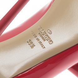 Pre Owned Valentino Red Patent Couture Bow Peep Toe Platform Pumps Size 39.5