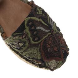 Pre Owned Valentino Olive Embroidered And Leather Ankle Strap Espadrille Sandals Size 39