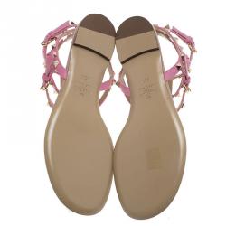 Pre Owned Valentino Pink Leather Rockstud Thong Gladiator Sandals Size 39.5