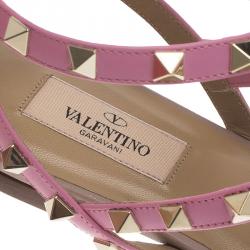 Pre Owned Valentino Pink Leather Rockstud Thong Gladiator Sandals Size 39.5