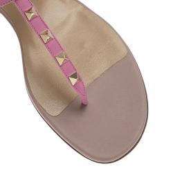 Pre Owned Valentino Pink Leather Rockstud Thong Gladiator Sandals Size 39.5