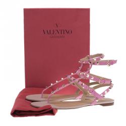 Pre Owned Valentino Pink Leather Rockstud Thong Gladiator Sandals Size 39.5