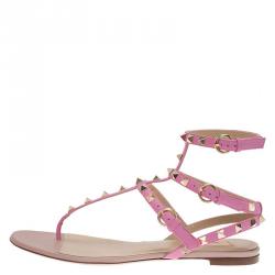 Pre Owned Valentino Pink Leather Rockstud Thong Gladiator Sandals Size 40