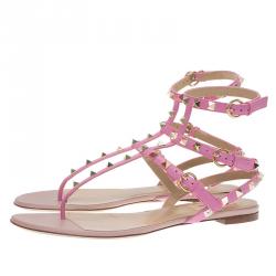 Pre Owned Valentino Pink Leather Rockstud Thong Gladiator Sandals Size 40