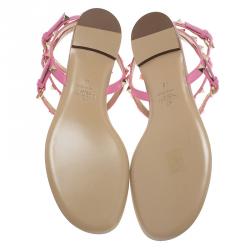 Pre Owned Valentino Pink Leather Rockstud Thong Gladiator Sandals Size 40