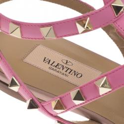 Pre Owned Valentino Pink Leather Rockstud Thong Gladiator Sandals Size 40