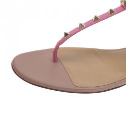 Pre Owned Valentino Pink Leather Rockstud Thong Gladiator Sandals Size 40