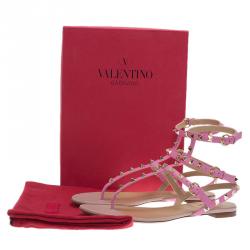 Pre Owned Valentino Pink Leather Rockstud Thong Gladiator Sandals Size 40