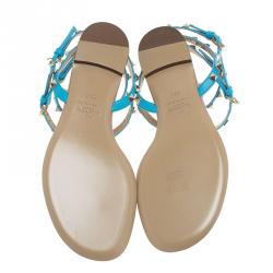 Pre Owned Valentino Blue Leather Rockstud Thong Gladiator Sandals Size 39.5