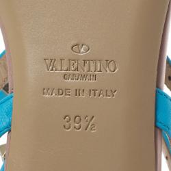 Pre Owned Valentino Blue Leather Rockstud Thong Gladiator Sandals Size 39.5