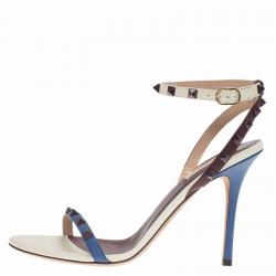 Pre Owned Valentino Tri Color Leather Rockstud Ankle Strap Sandals Size 40