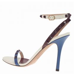 Pre Owned Valentino Tri Color Leather Rockstud Ankle Strap Sandals Size 40